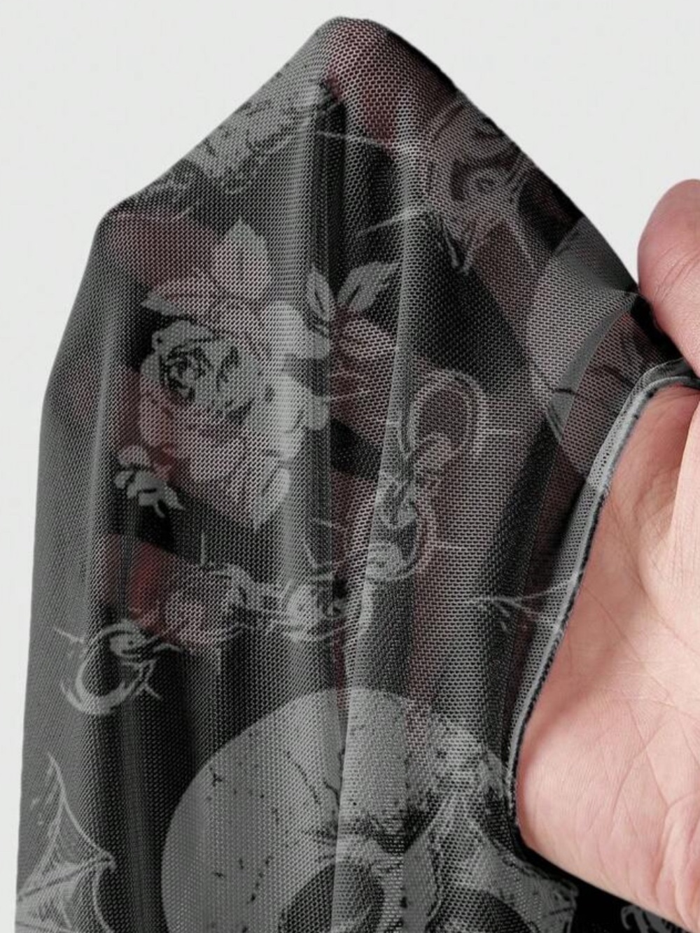 Goth Black Skull Print Long-Sleeve Mesh Top NEW 🏷️ - Picture 5 of 5